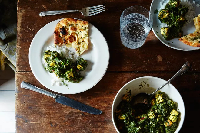 Cari palak au double tofu et riz basmati