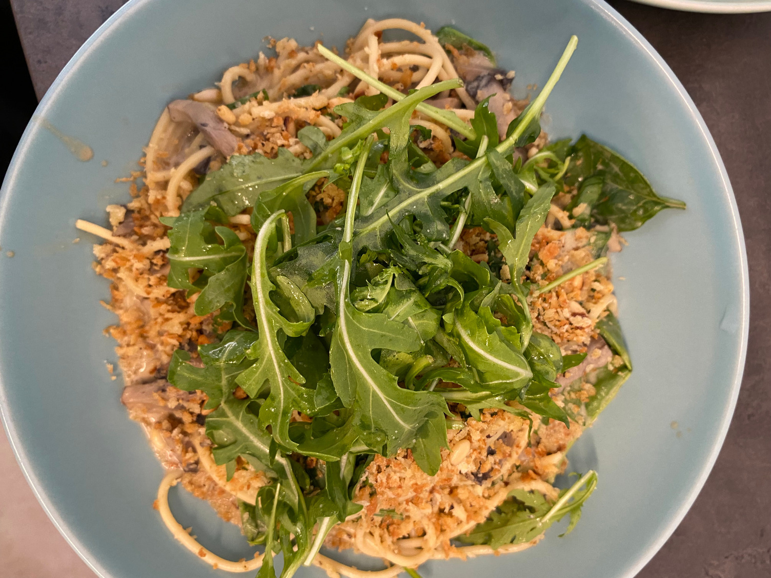 Plant-based mushroom and tahini  pasta