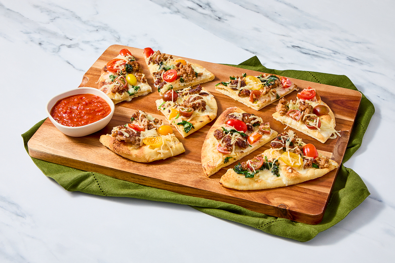 Flatbreads with Sausage and Alfredo Sauce