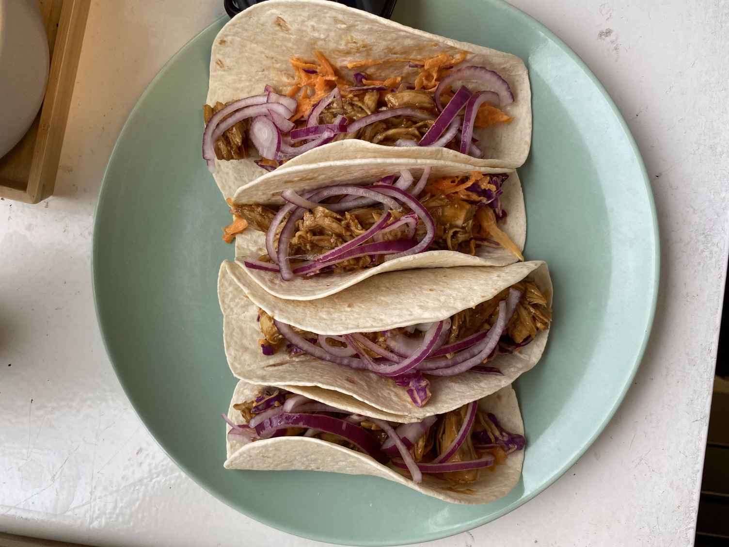 Teriyaki pulled chicken tacos