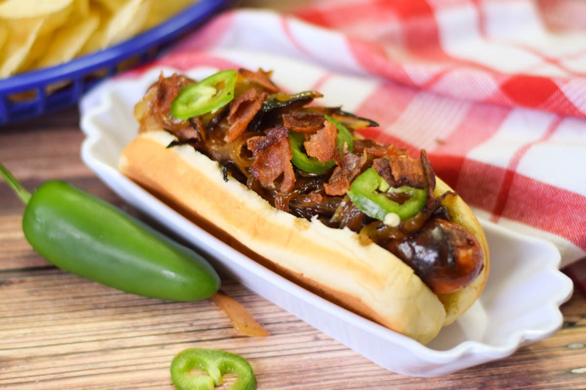 Bacon-Loaded Bison Hot Dog