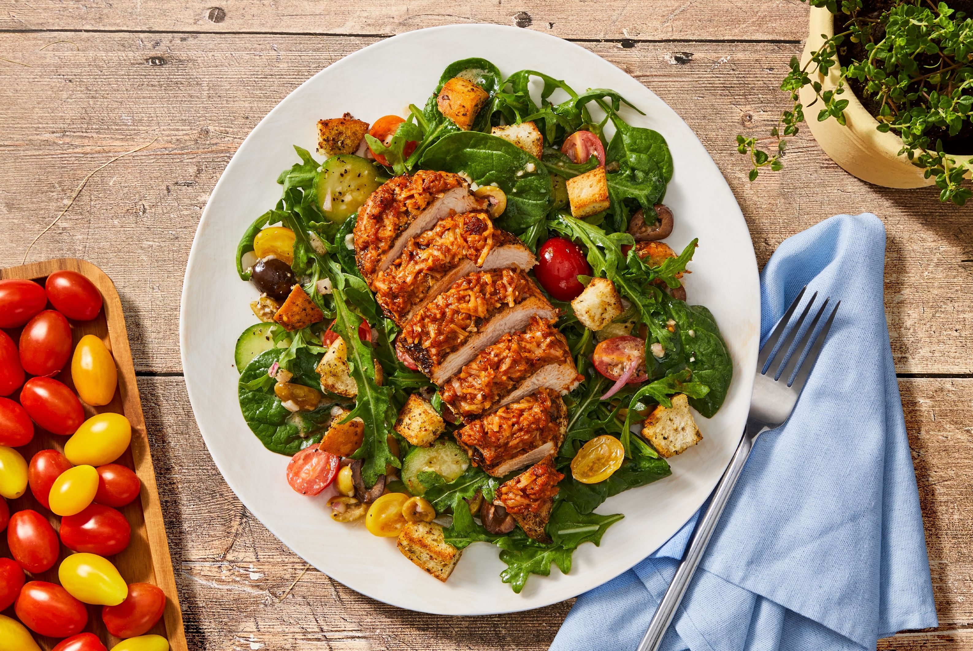 Roasted Organic Chicken with Heirloom Tomatoes Panzanella