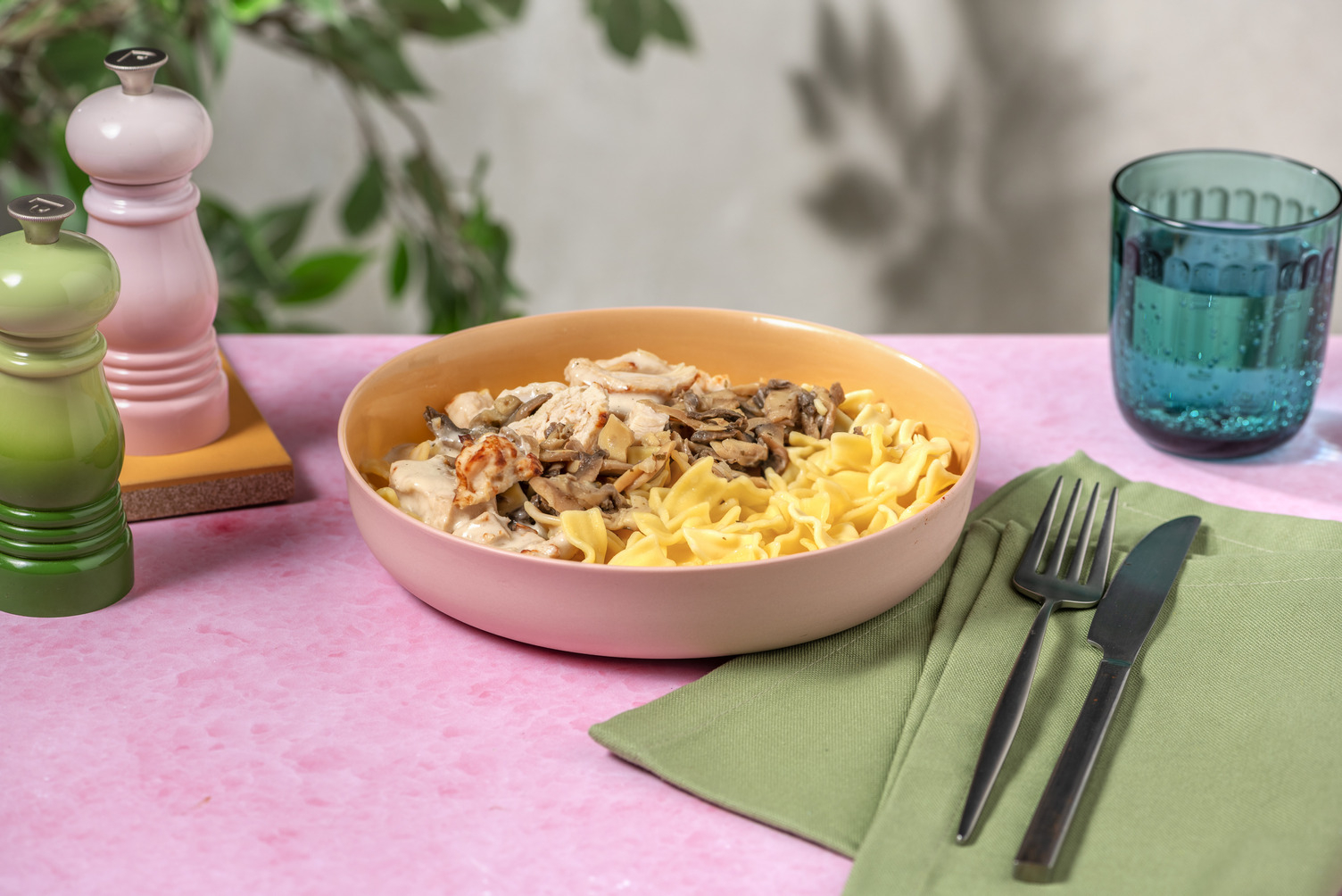 Pâtes au poulet & champignons à la crème 
