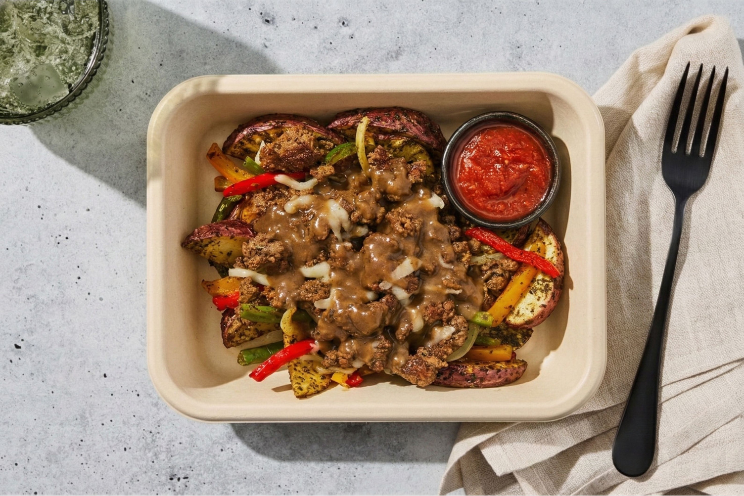 Braised Beef & Herbed Potato Wedges