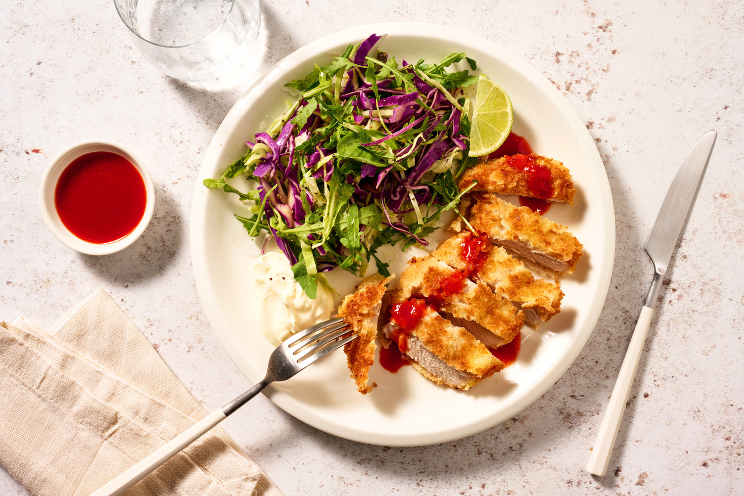 Pork Schnitzel & Sweet Sriracha Drizzle