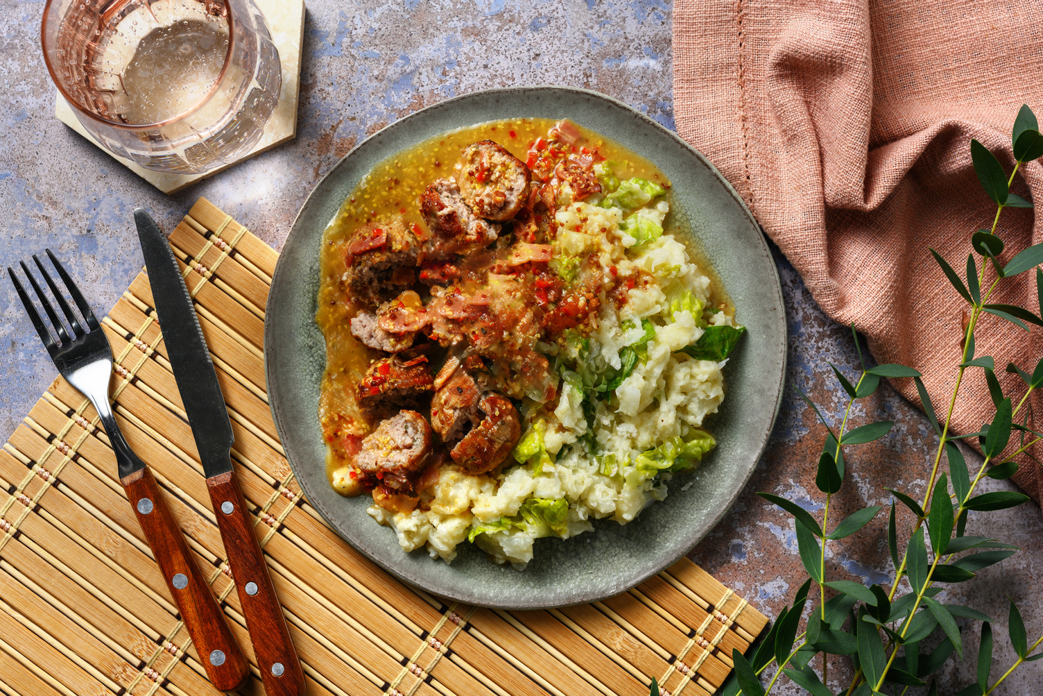 Cauliflower-Endive Potato Mash with Chicken Meatballs