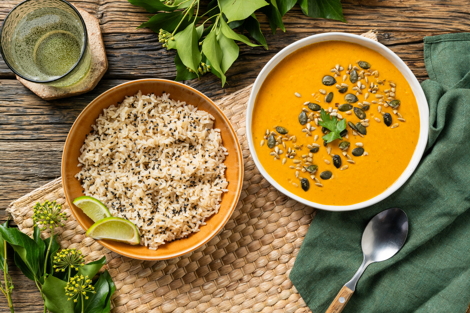 Thaise pompoensoep met pompoenpitolie