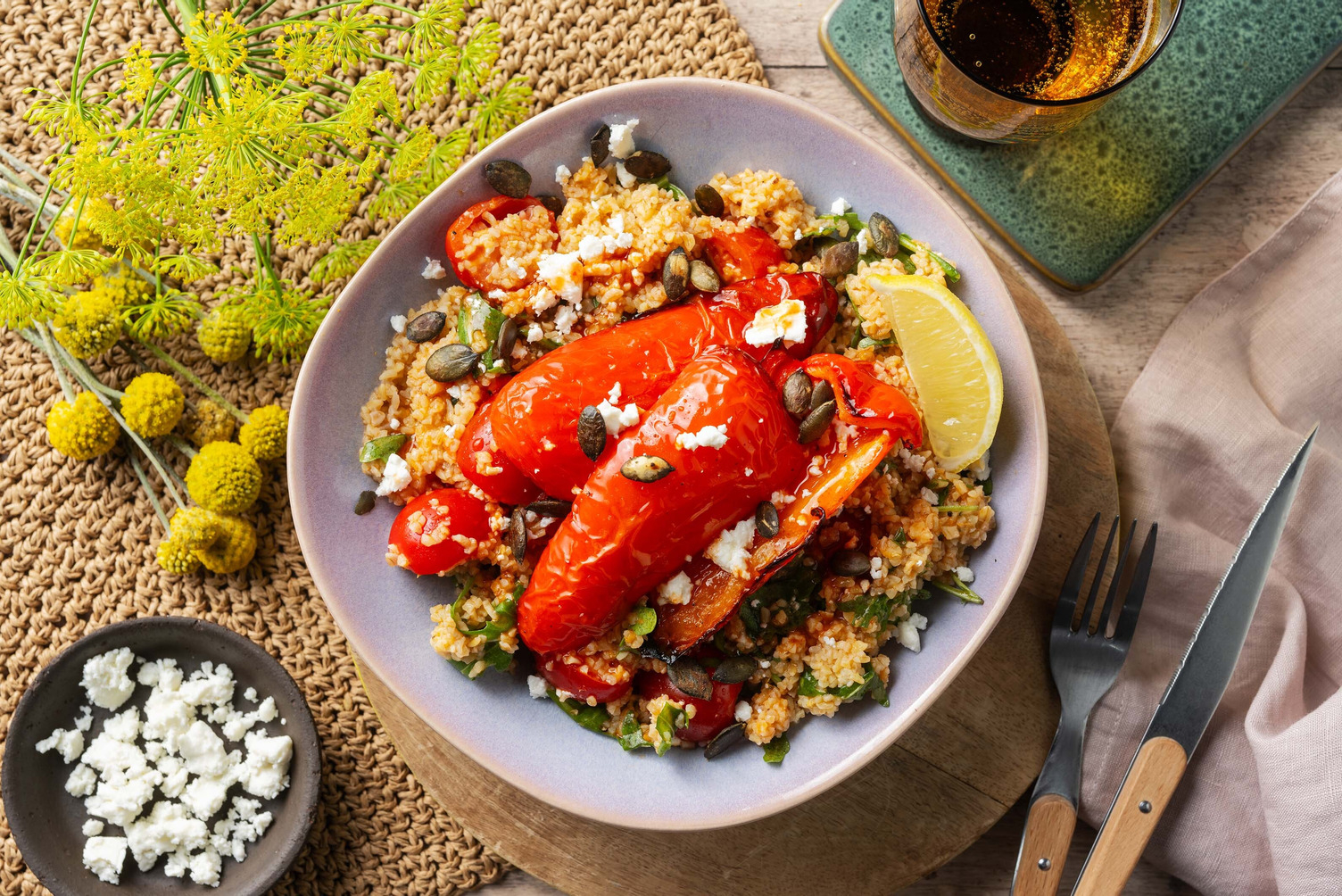 Feta & Charred Pepper Bulgur Wheat Salad