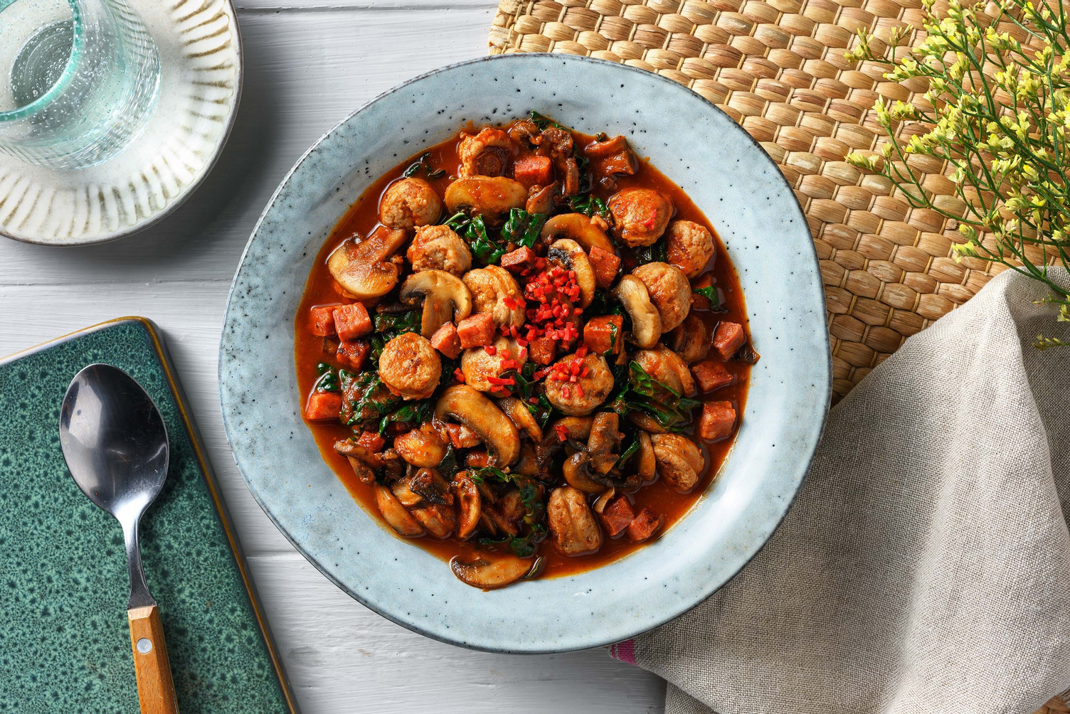 Smoky Pork Sausage and Chorizo Stew