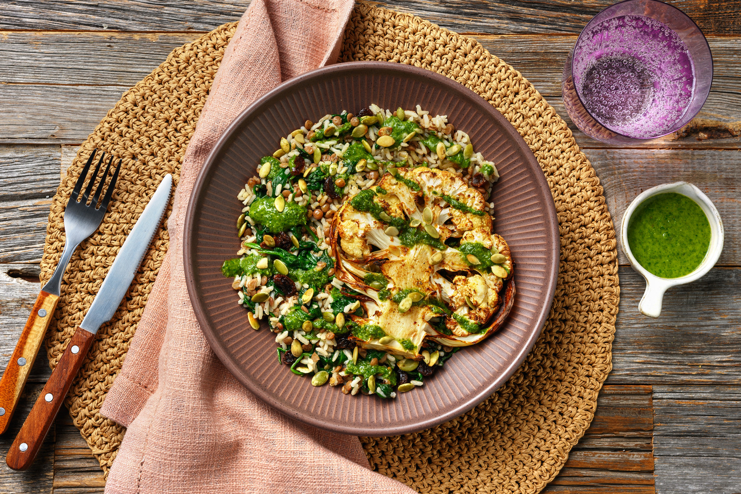 Geroosterde bloemkool met zelfgemaakte salsa verde