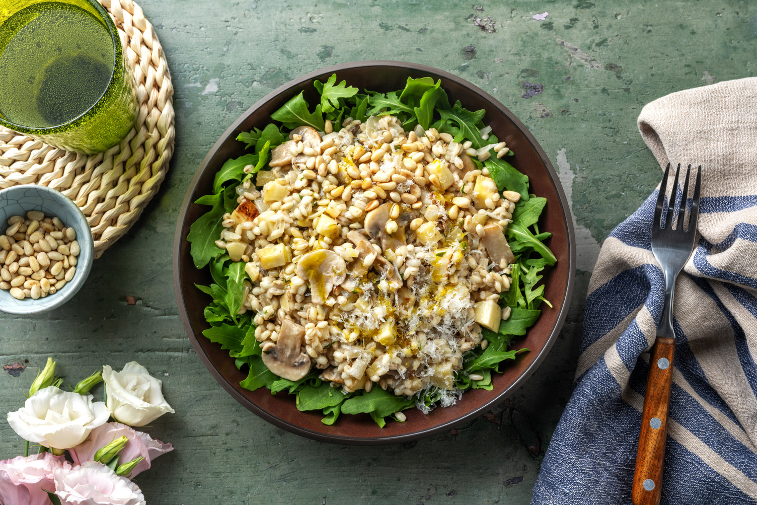 Autumn grain risotto with pumpkin oil