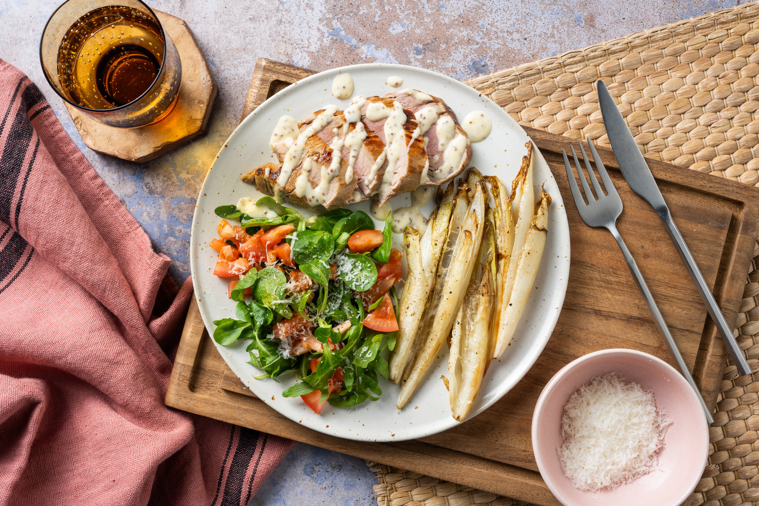 Pork Tenderloin with Roast Endive & Creamy Mustard Sauce