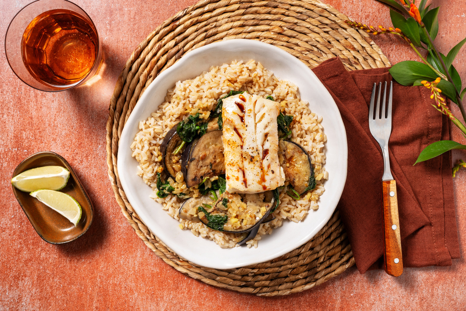 Green eggplant curry with hake and boiled eggs