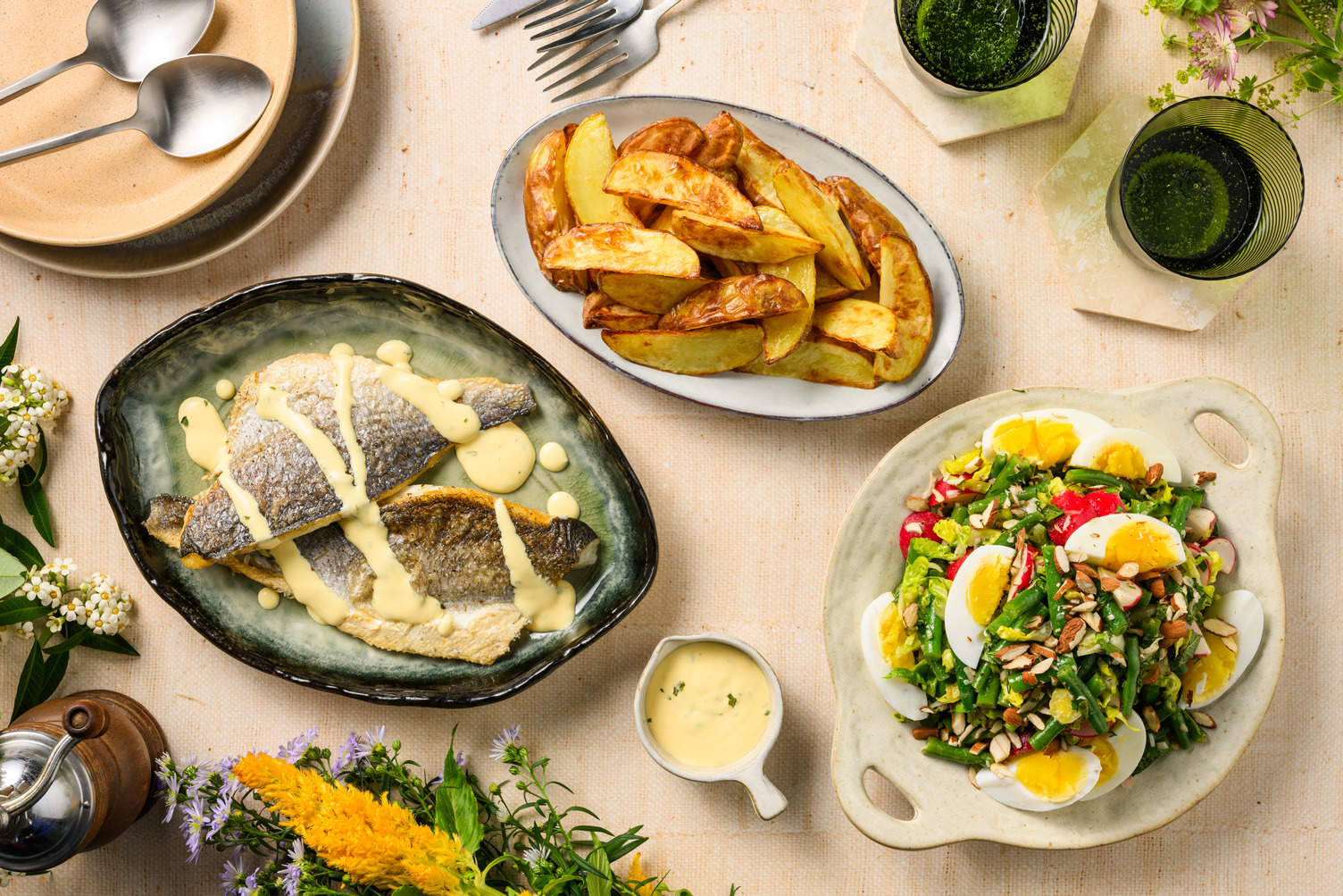 Zeebaars met Hollandaisesaus en crispy aardappelen