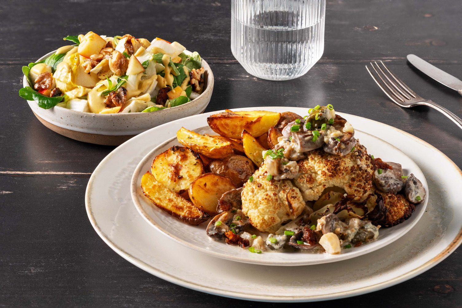 Cauliflower Steak with Mushrooms and Blue Cheese Sauce 