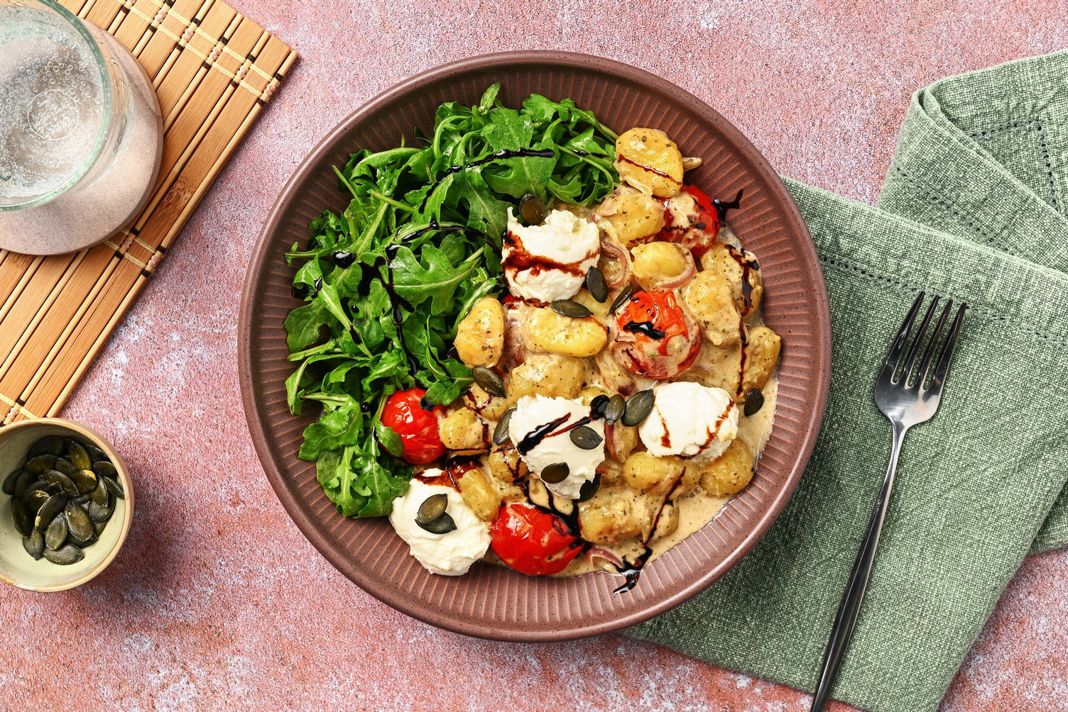 Mozzarella Topped Pesto Gnocchi