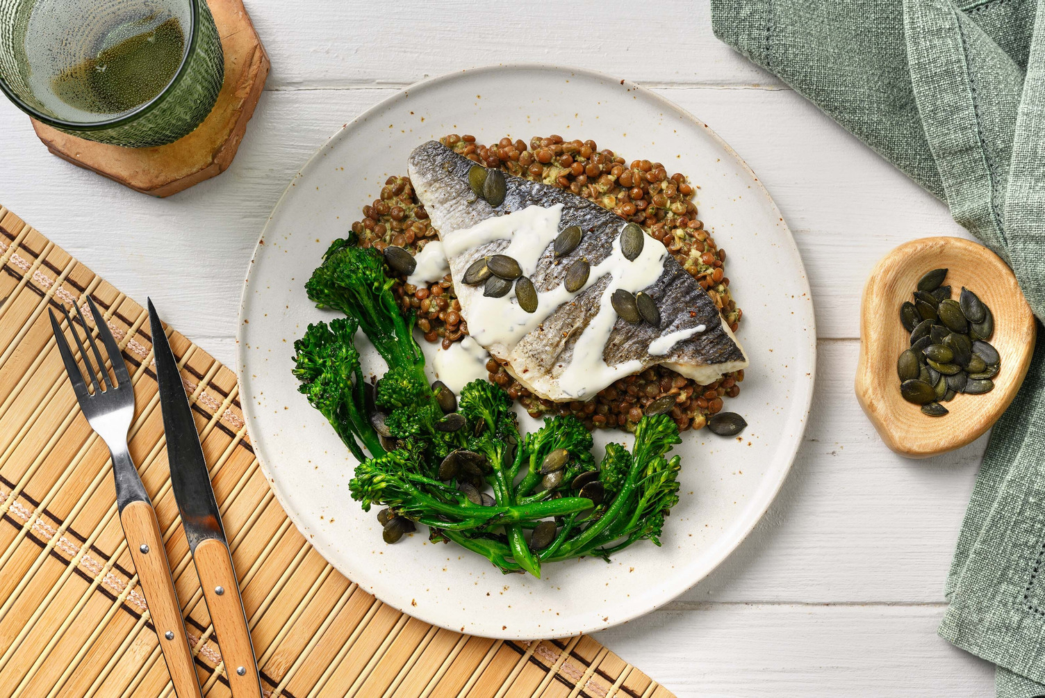 Seelachs auf cremigen Linsen