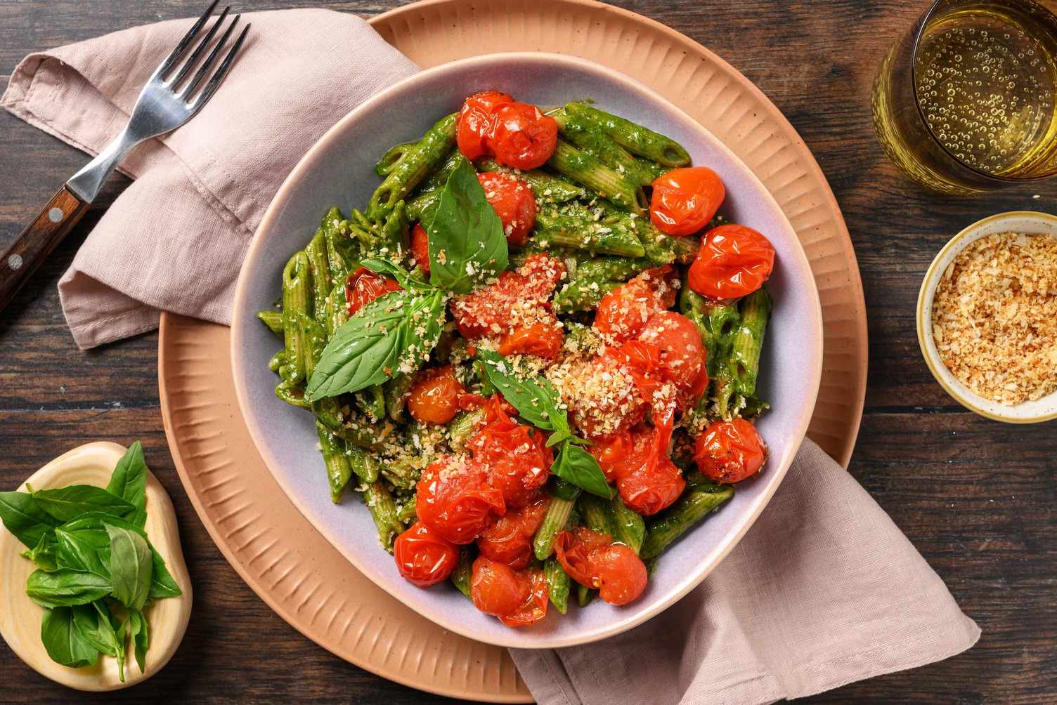 Vegan pasta pesto met spinazie en knoflook