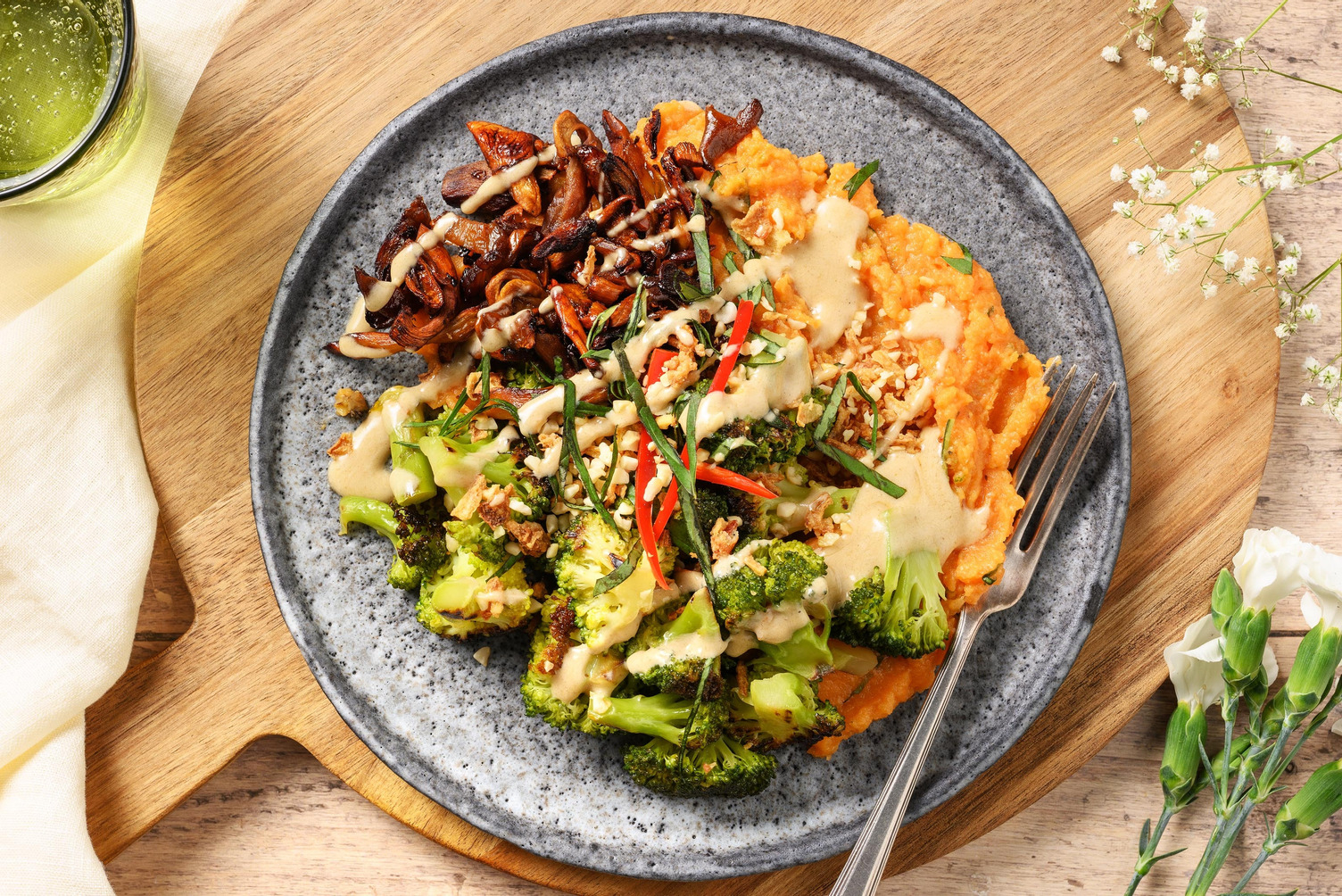 Miso-Lime Sweet Potato Mash with Marinated Oyster Mushrooms