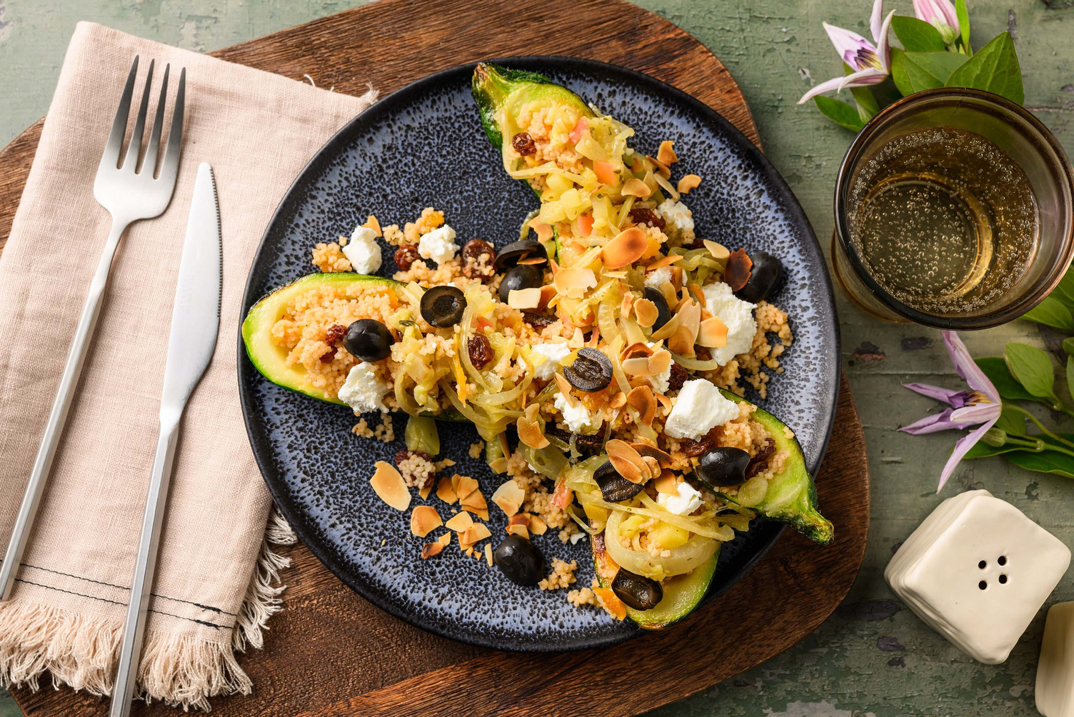 Stuffed Courgette with Moroccan-Style Couscous and Goat's Cheese 
