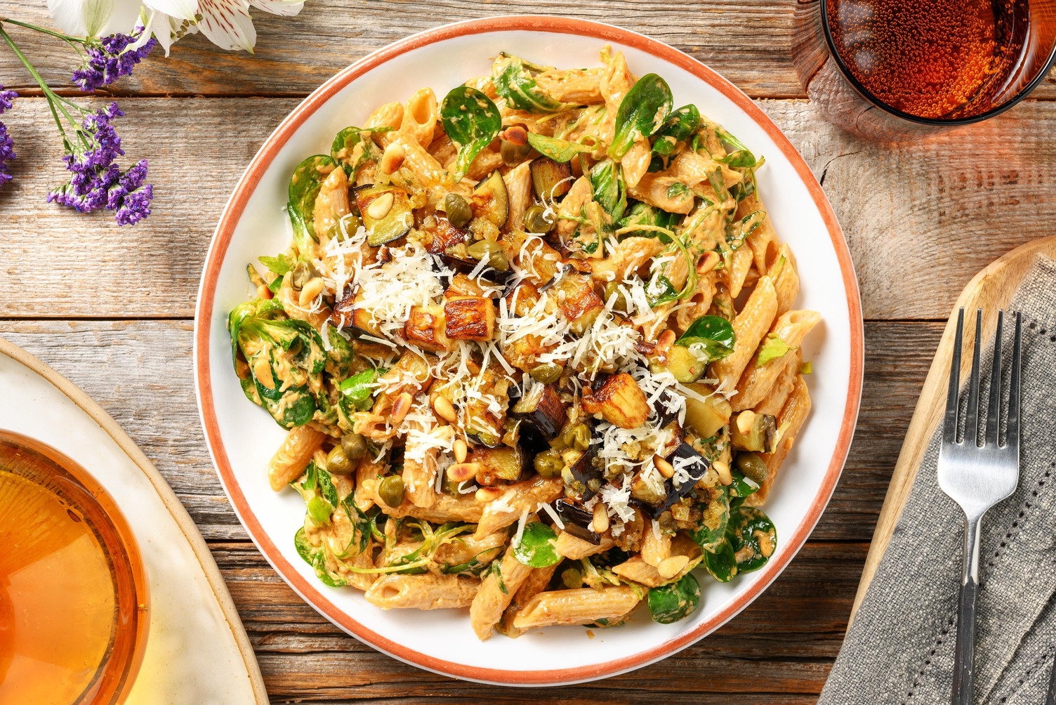 Wholewheat Pasta Salad with Eggplant