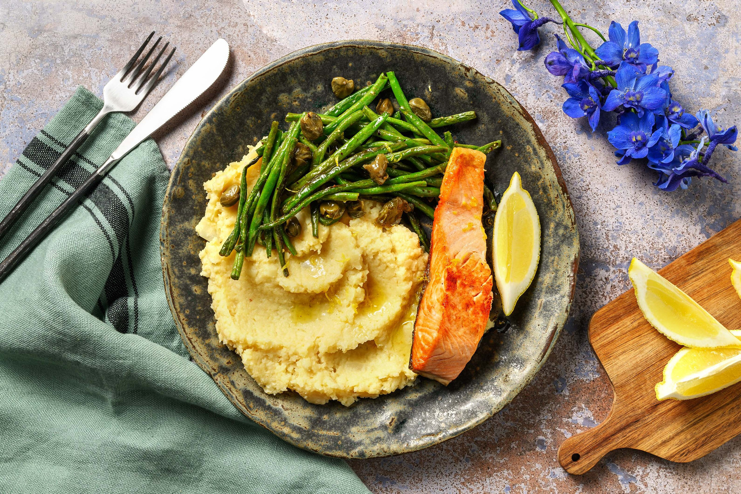 Zalm op knolselderijpuree