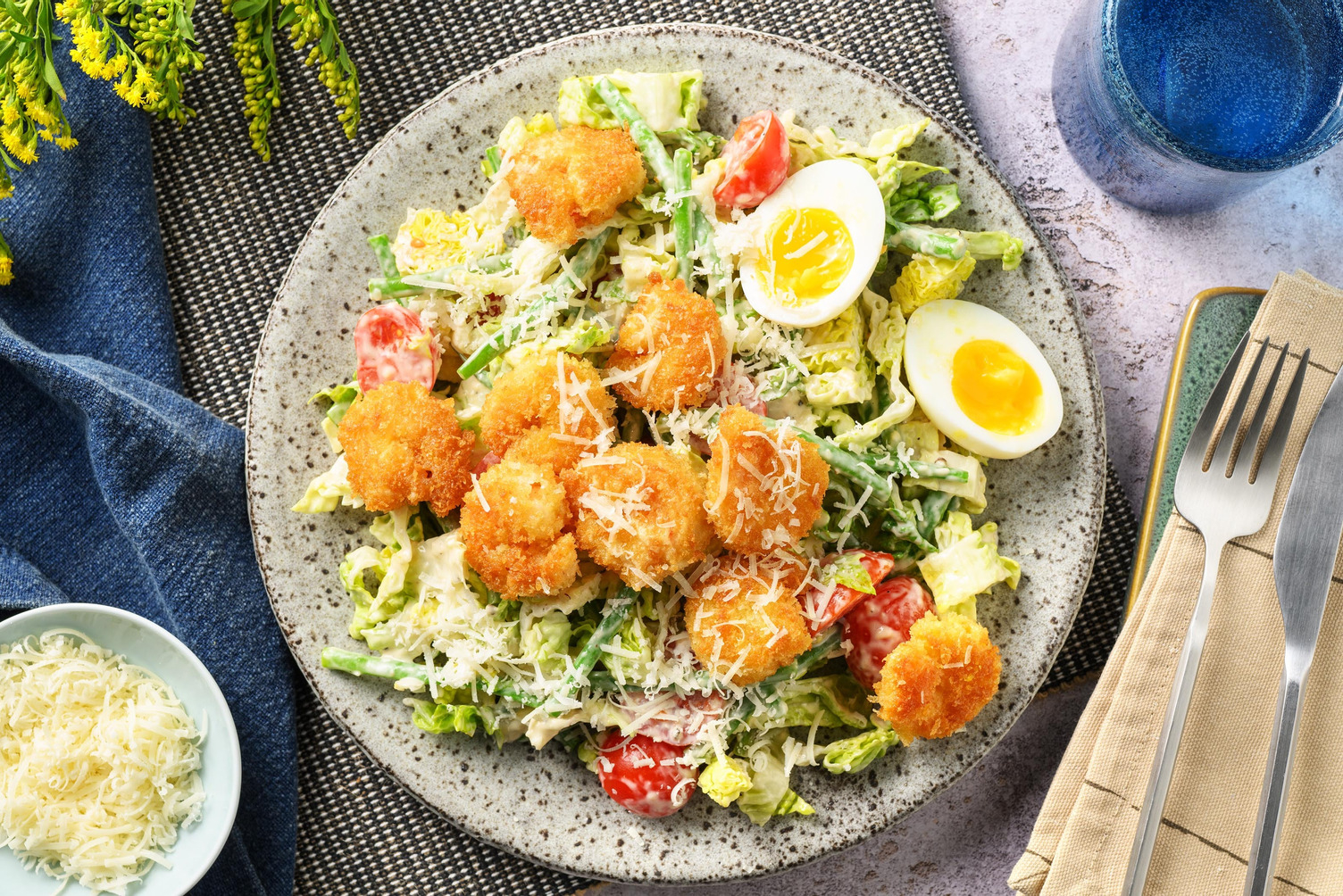 Caesar-Style Salad with Crispy Shrimp and Parmigiano Reggiano