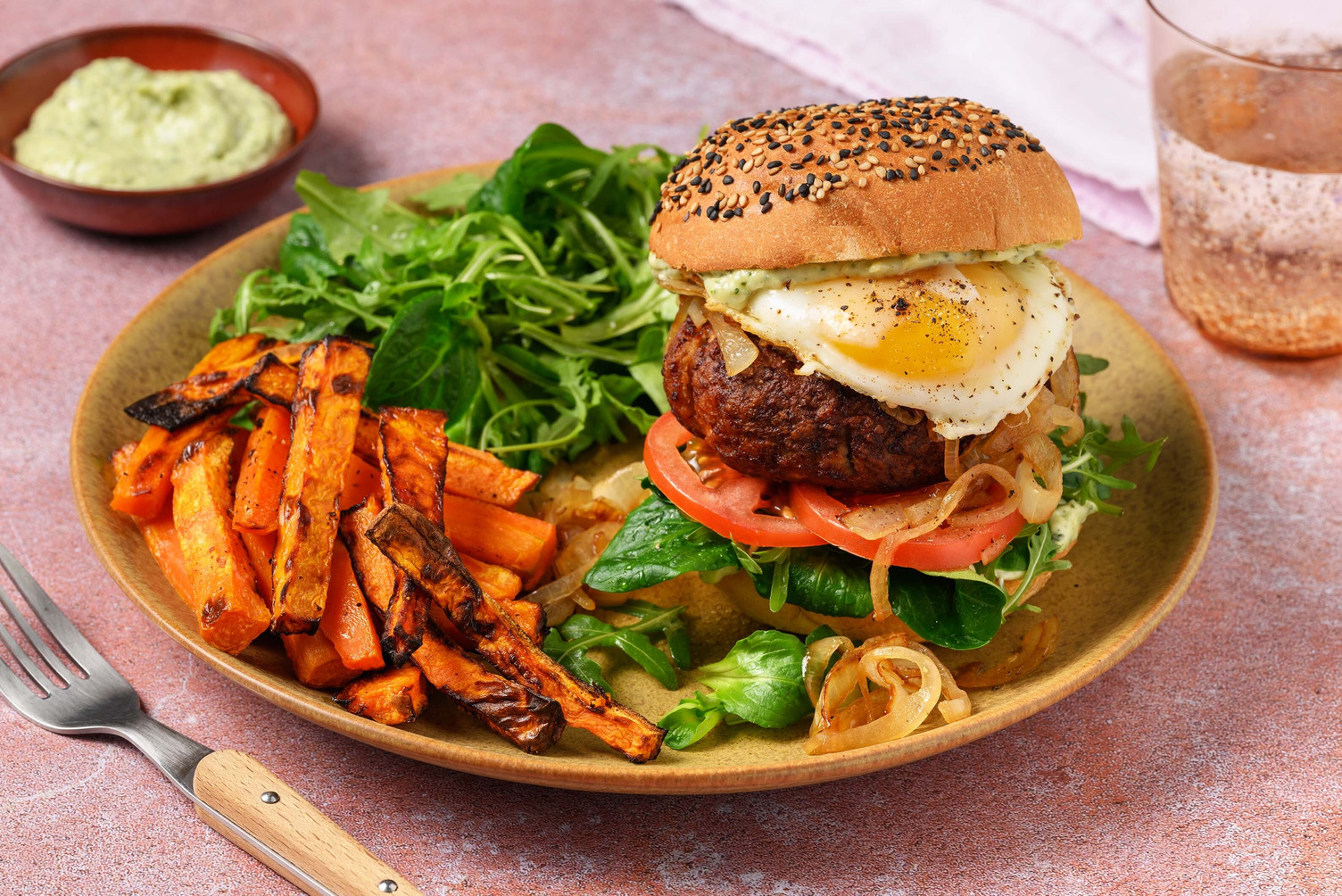 high protein burger pesto