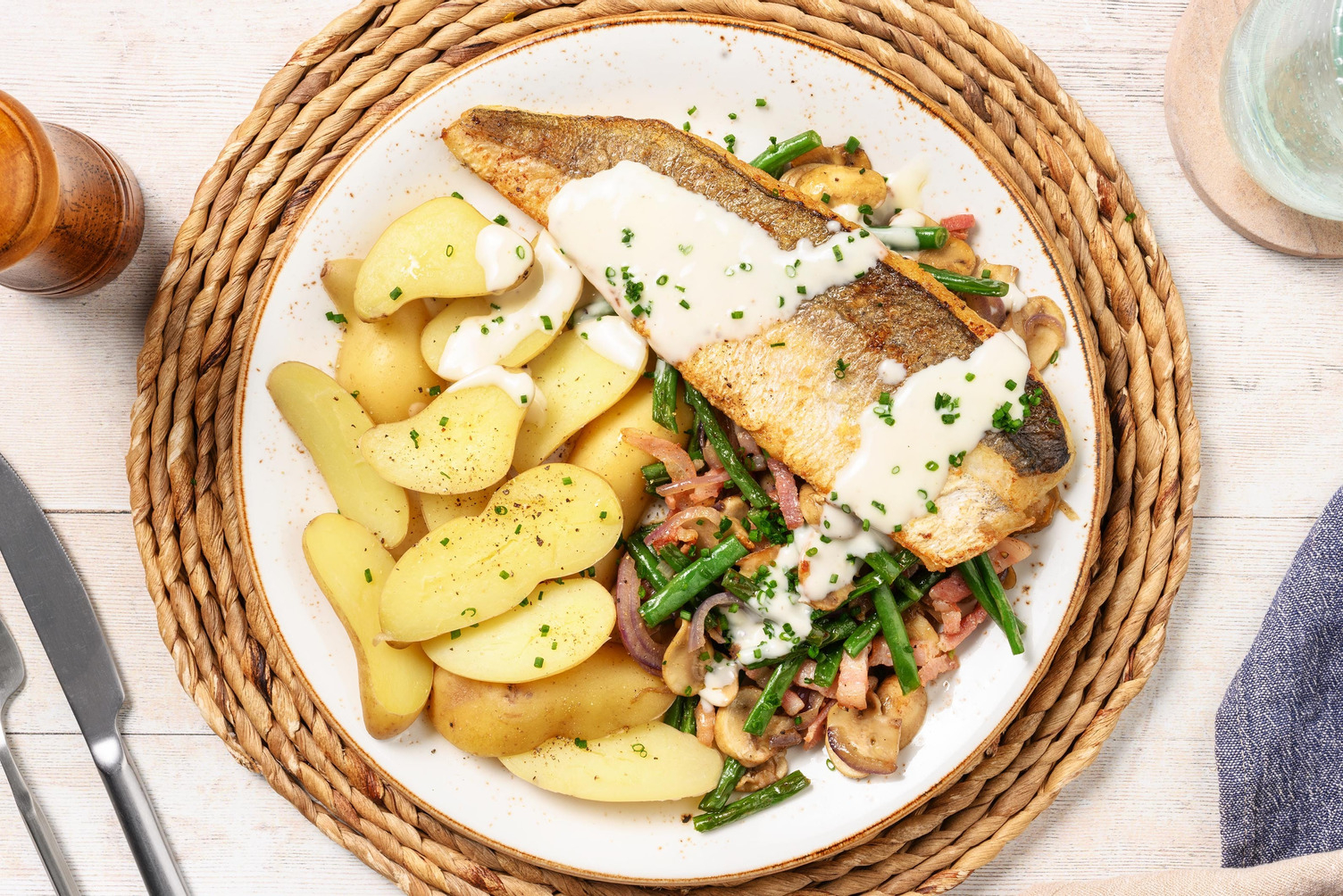 Hake Fillet with Bacon and Creamy Lemon Sauce