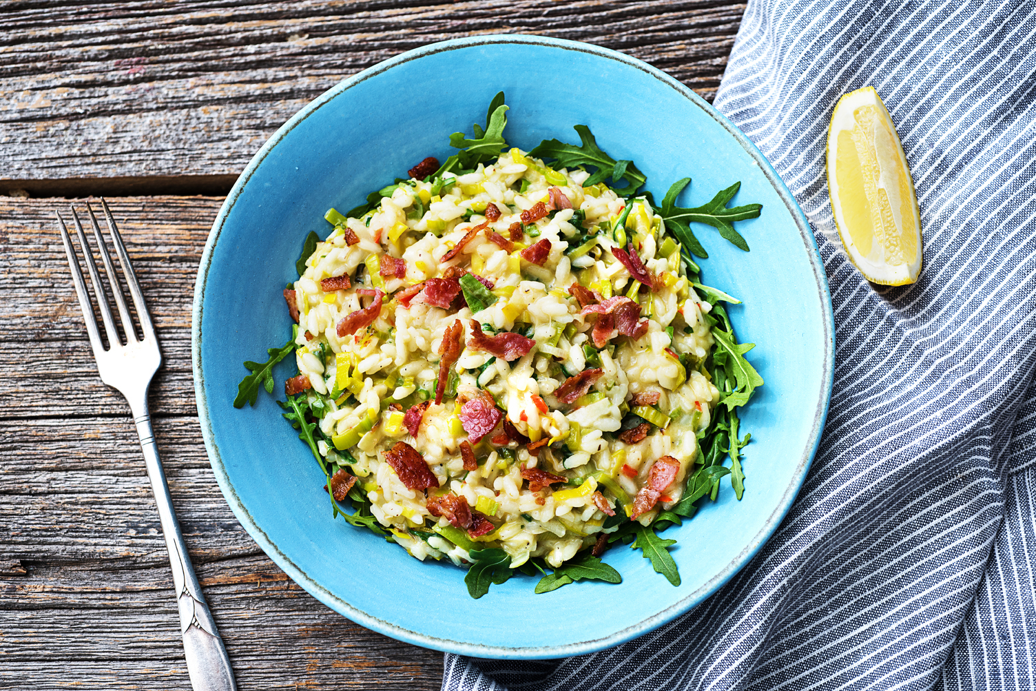 Niet gebruiken - Pittige risotto met ontbijtspek en prei