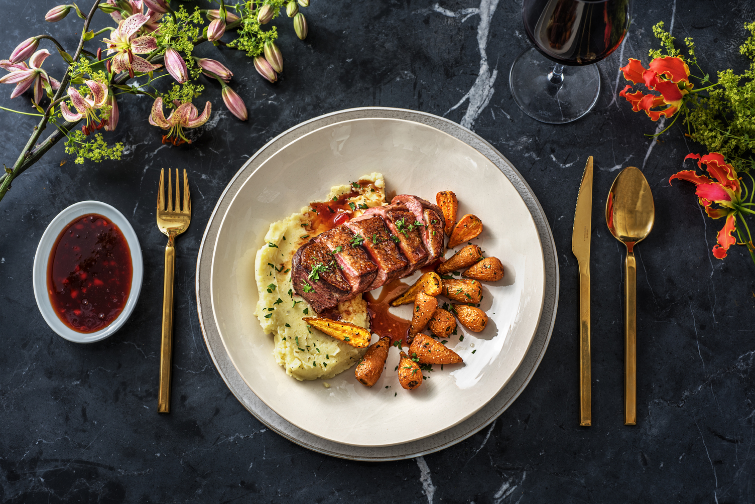 Seared Duck with Orange and Red Currant Sauce