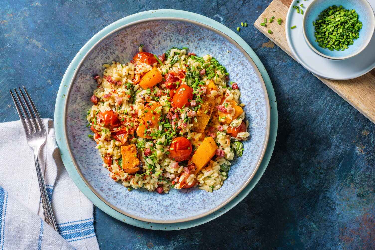 Superquick Butternut Squash and Pancetta Orzo