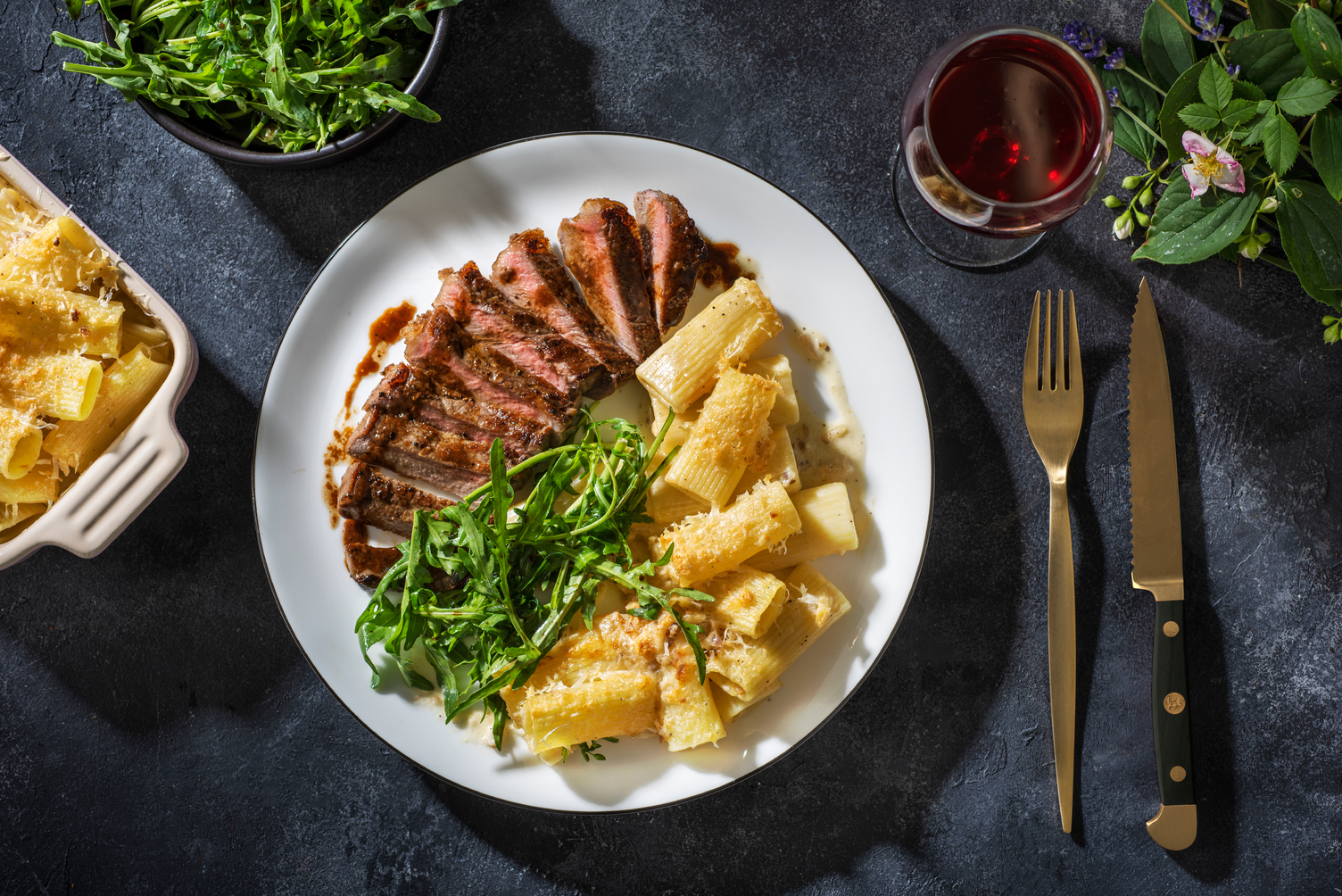 Steak with Truffled Pasta Bake