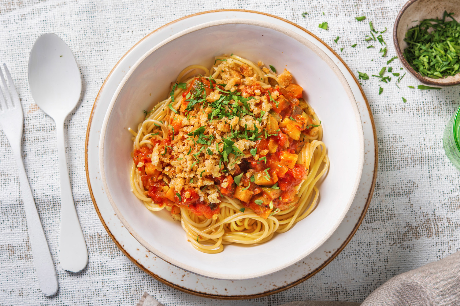 Spaghetti och courgettesås