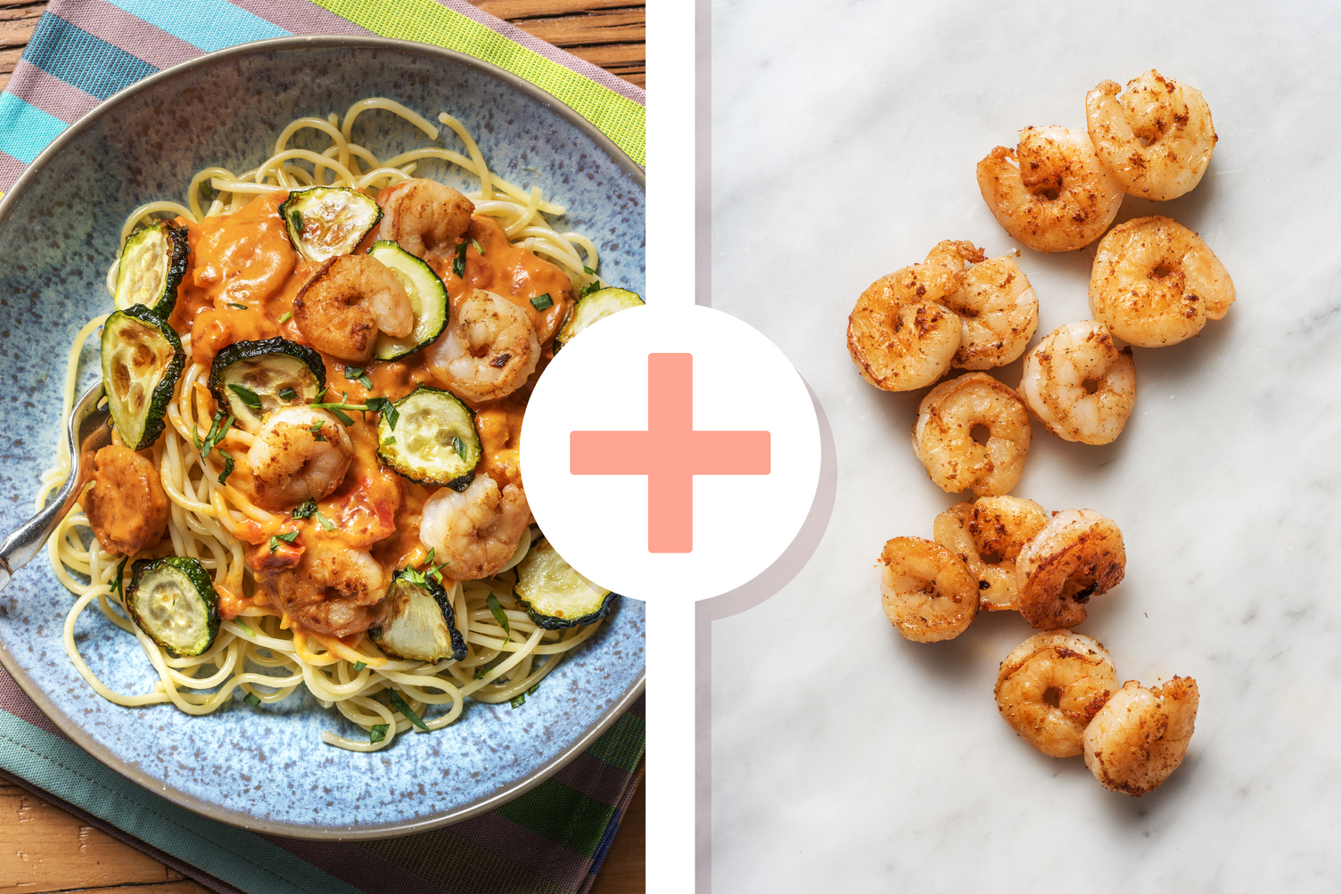 Double protein - NL: Spaghetti met dubbele portie garnalen in kerrie-roomsaus BE: Spaghetti met dubbele portie garnalen in curry-roomsaus