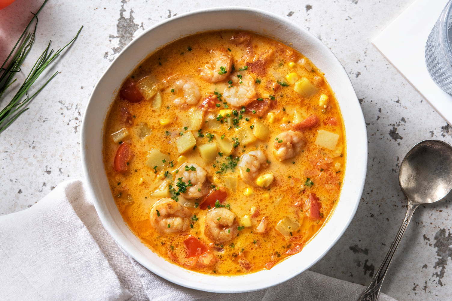 Double protein - Soupe onctueuse de pommes de terre et double portion de crevettes