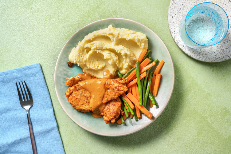 Creamy Red Pesto Chicken, Bacon & Garlicky Mash