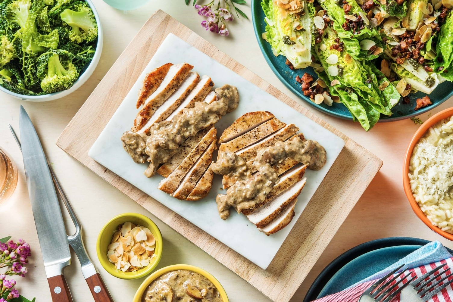 Filet de porc, sauce crémeuse aux champignons et risotto