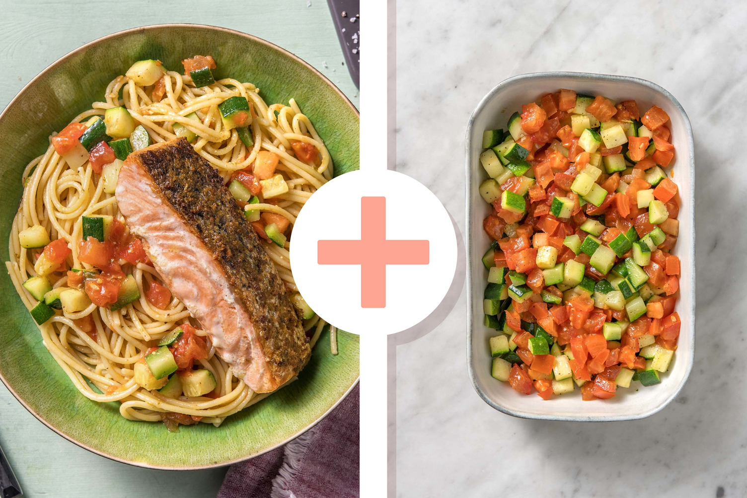 Double veggie - Pasta pesto met zalm