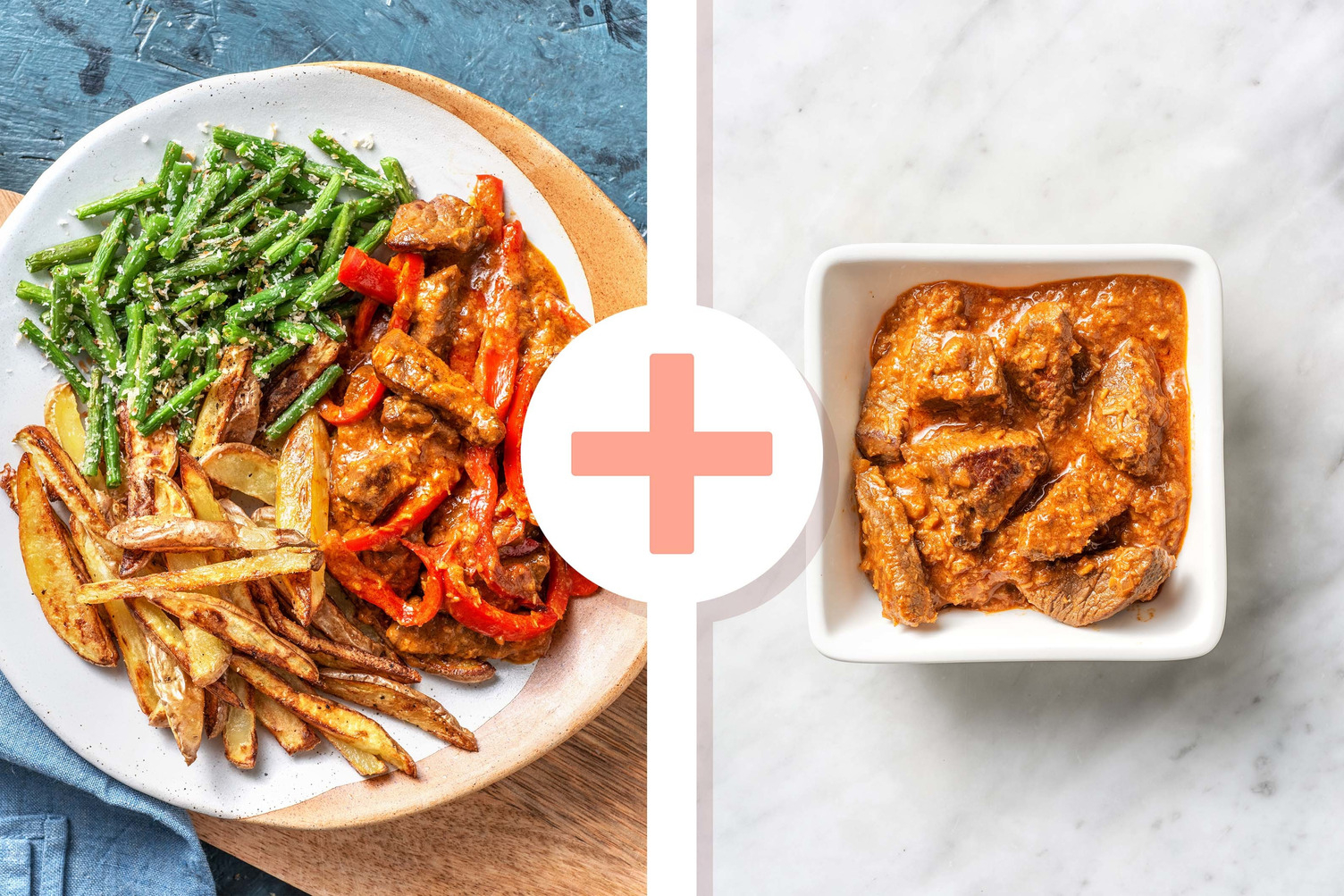 Double protein - Patatje met dubbele portie Rendang