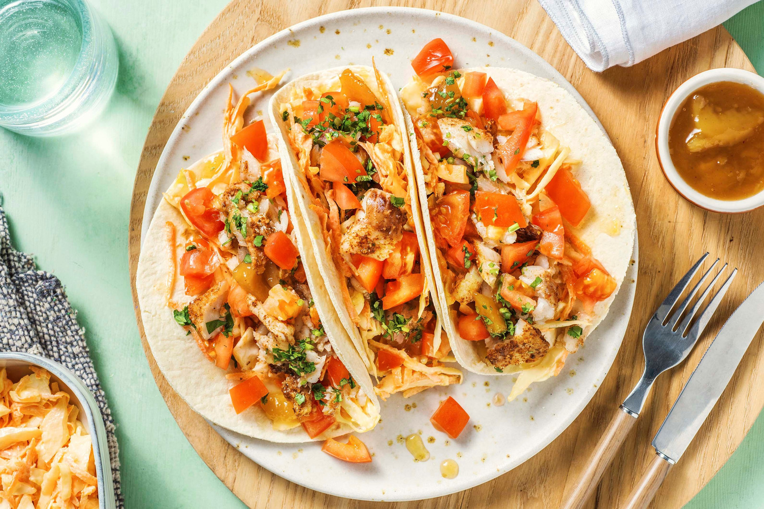 Tacos de poisson fusion à composer, aux épices du Moyen-Orient 