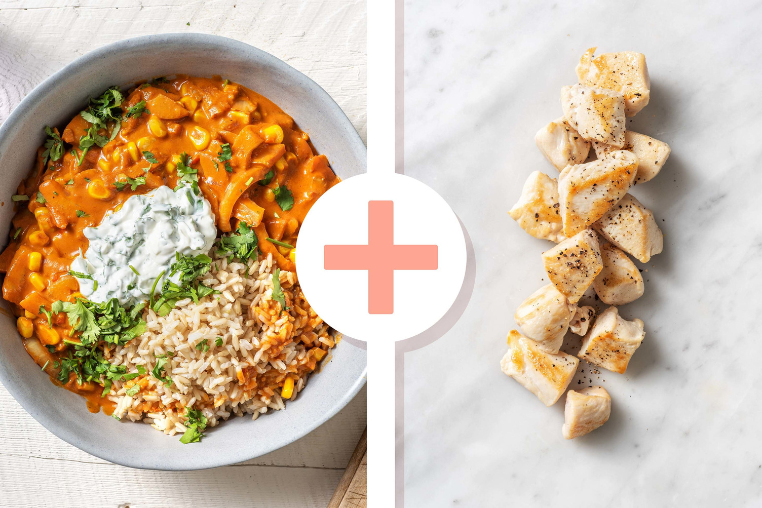 Veggie + protein - Indiase curry met kipfiletstukjes als extra