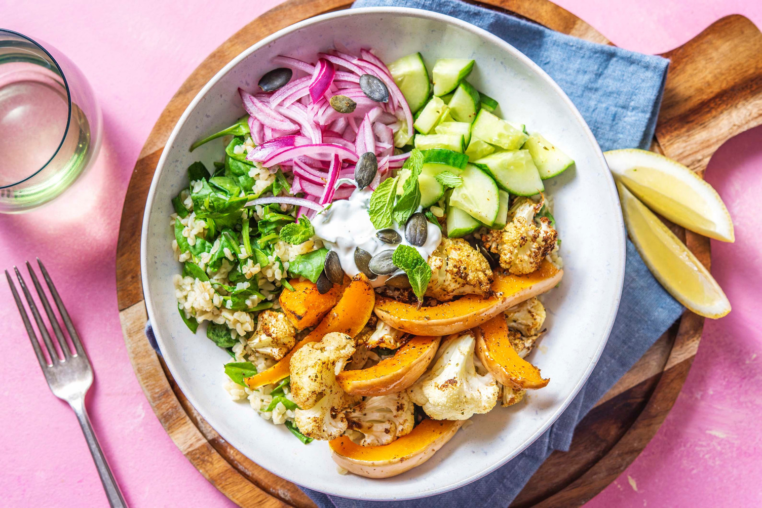 Blomkål-græskarbowl