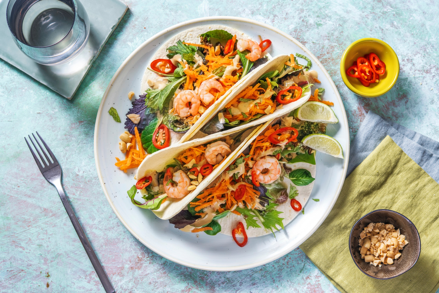 Hurtige vietnamesiske rejetacos