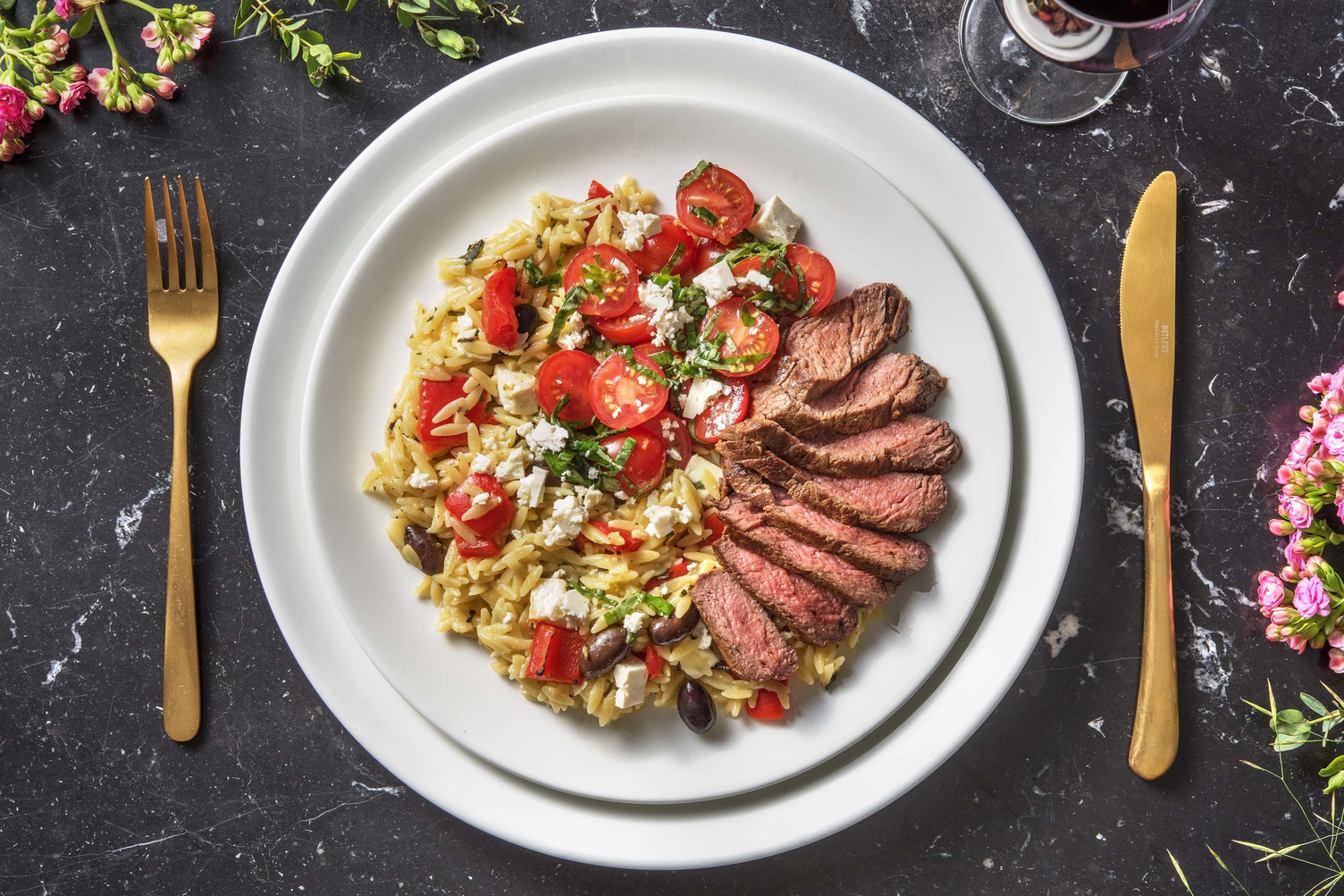 Pavé de bœuf & orzo à la méditerranéenne