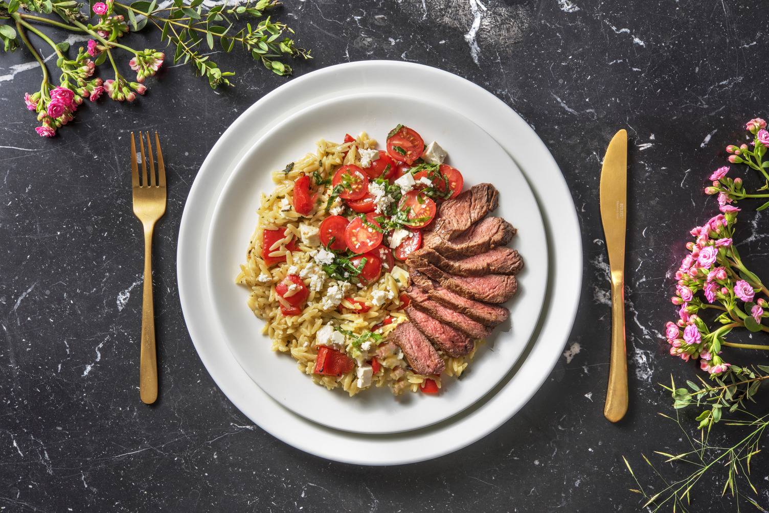 Pavé de bœuf & orzo à la méditerranéenne