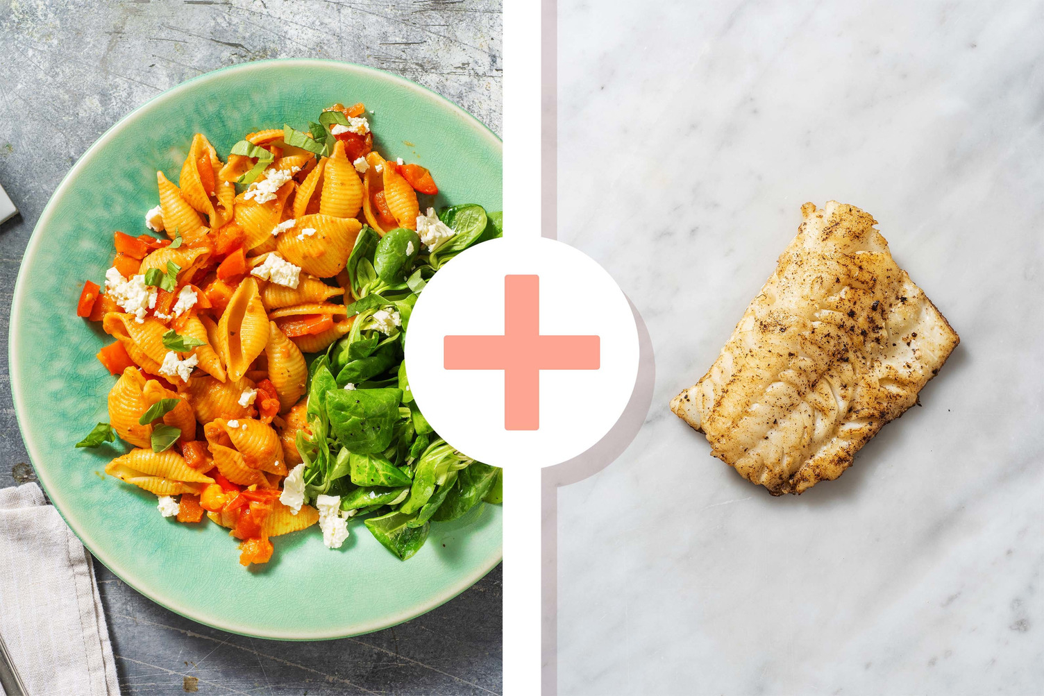 Veggie + protein - Conchiglie met kabeljauwfilet als extra