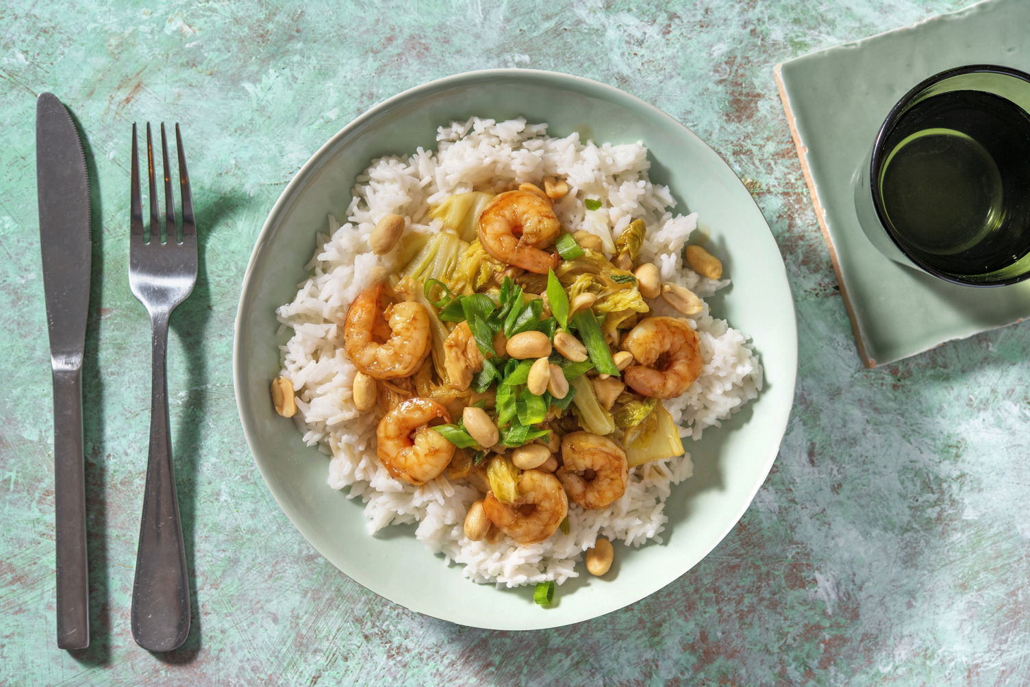 Teriyaki-Spitzkohl-Pfanne mit Garnelen 