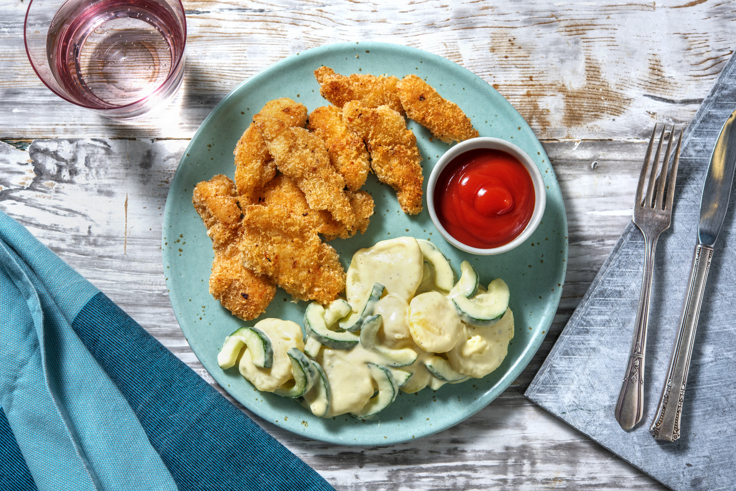 Hausgemachte Hähnchenstäbchen mit Ketchup