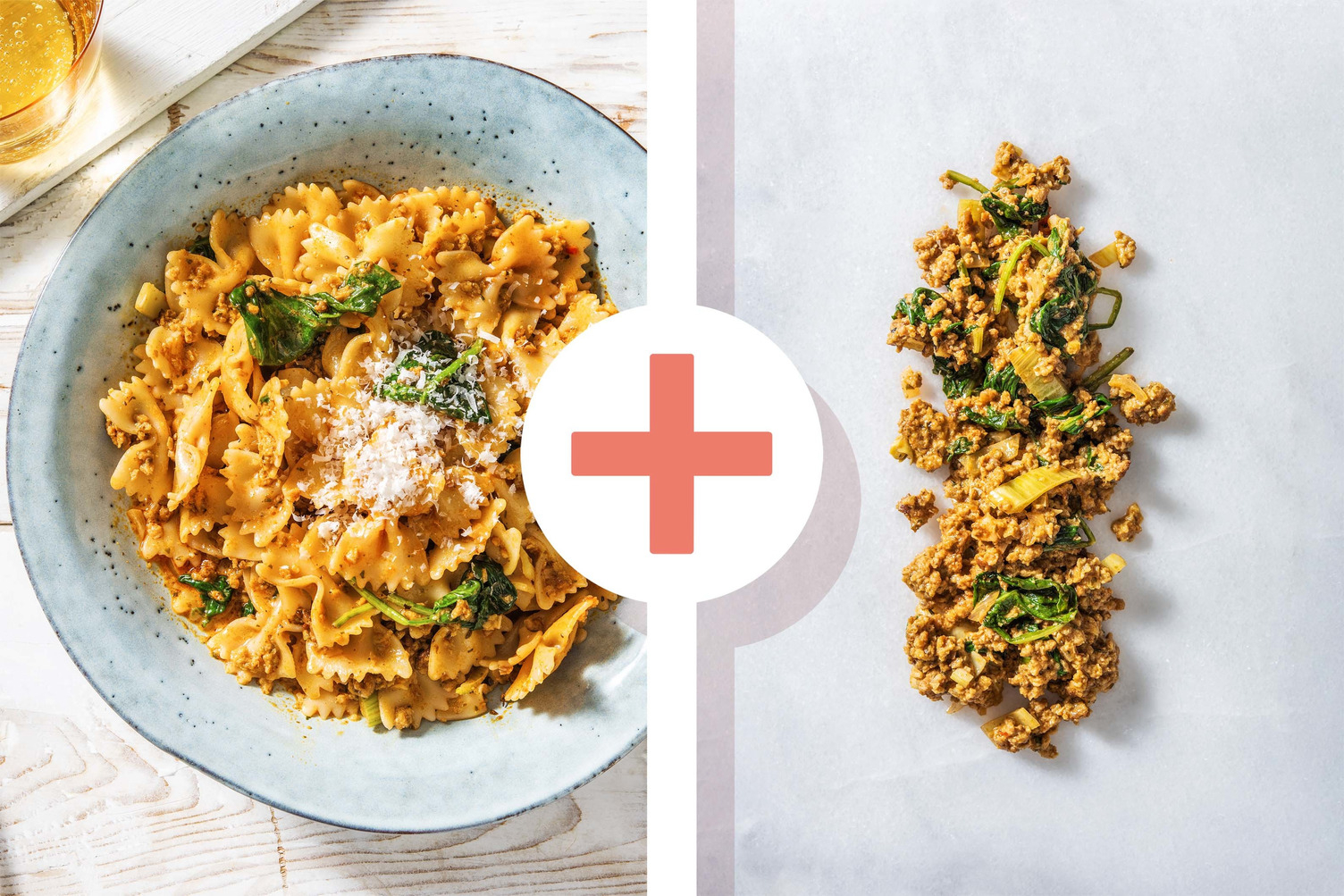 Double protein - Romige farfalle met dubbele portie gekruid kipgehakt